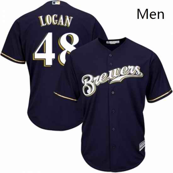 Mens Majestic Milwaukee Brewers 48 Boone Logan Replica White Alternate Cool Base MLB Jersey